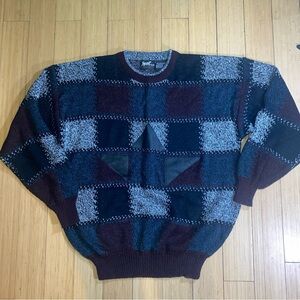 Men’s Vintage Impact Acrylic Sweater Size XL Leather Trim Purple 90s